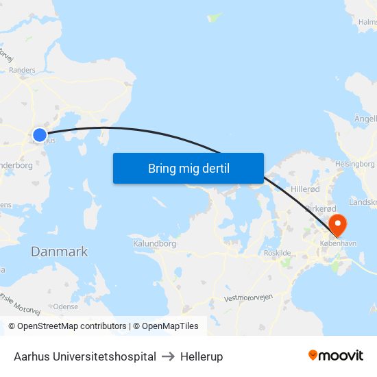 Aarhus Universitetshospital to Hellerup map