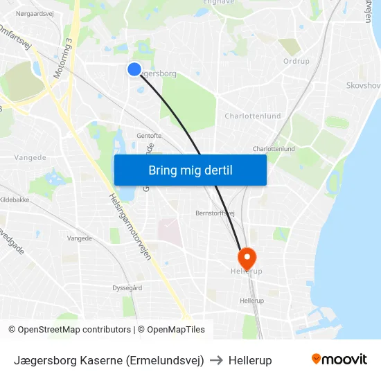 Jægersborg Kaserne (Ermelundsvej) to Hellerup map