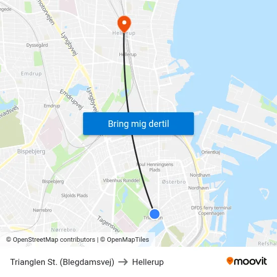 Trianglen St. (Blegdamsvej) to Hellerup map