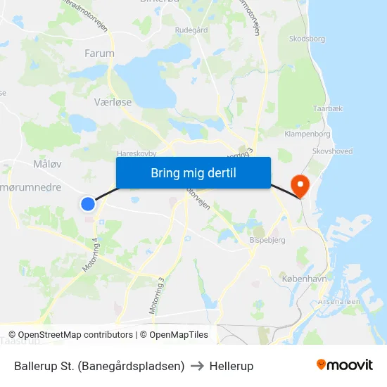 Ballerup St. (Banegårdspladsen) to Hellerup map
