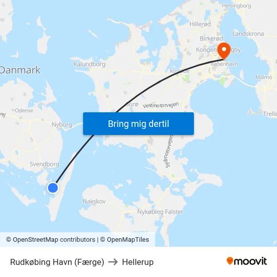 Rudkøbing Havn (Færge) to Hellerup map