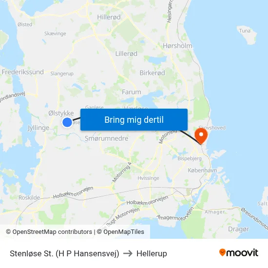 Stenløse St. (H P Hansensvej) to Hellerup map