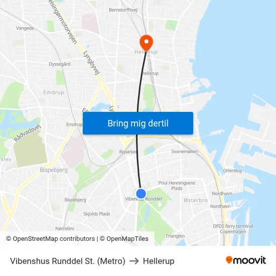 Vibenshus Runddel St. (Metro) to Hellerup map