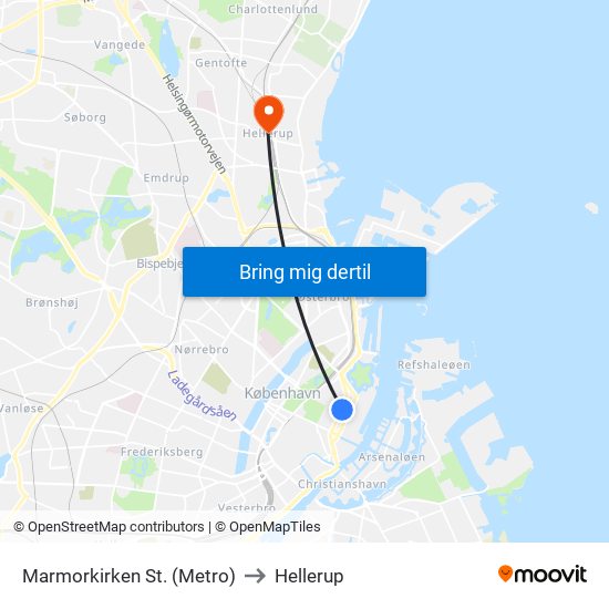 Marmorkirken St. (Metro) to Hellerup map