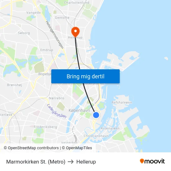 Marmorkirken St. (Metro) to Hellerup map
