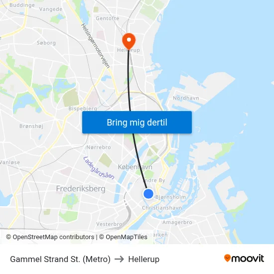 Gammel Strand St. (Metro) to Hellerup map