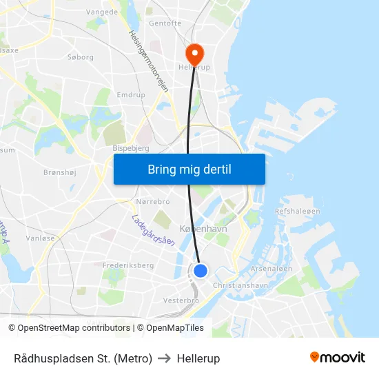 Rådhuspladsen St. (Metro) to Hellerup map