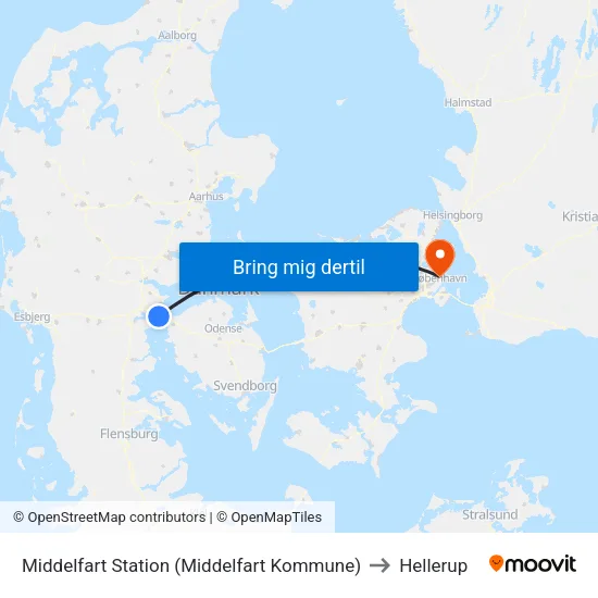 Middelfart Station (Middelfart Kommune) to Hellerup map