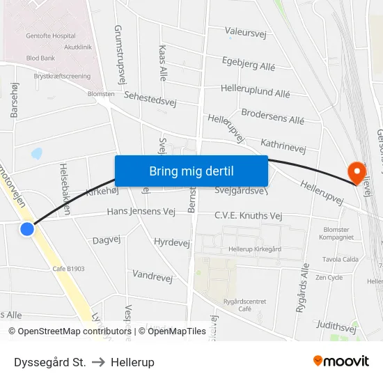 Dyssegård St. to Hellerup map
