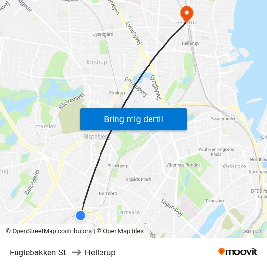Fuglebakken St. to Hellerup map