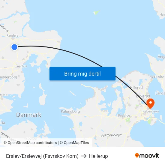 Erslev/Erslevvej (Favrskov Kom) to Hellerup map