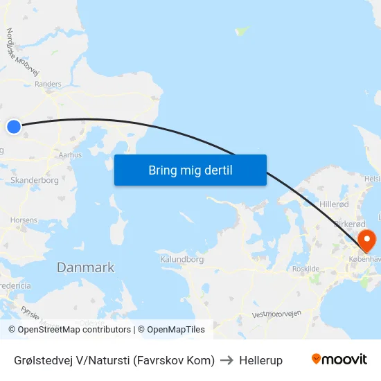 Grølstedvej V/Natursti (Favrskov Kom) to Hellerup map