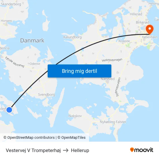 Vestervej V Trompeterhøj to Hellerup map