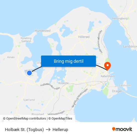 Holbæk St. (Togbus) to Hellerup map