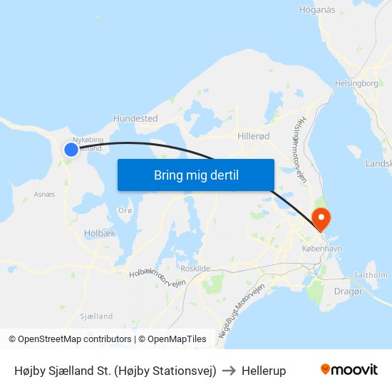 Højby Sjælland St. (Højby Stationsvej) to Hellerup map