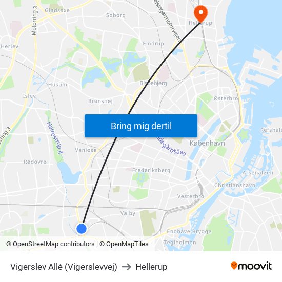 Vigerslev Allé (Vigerslevvej) to Hellerup map