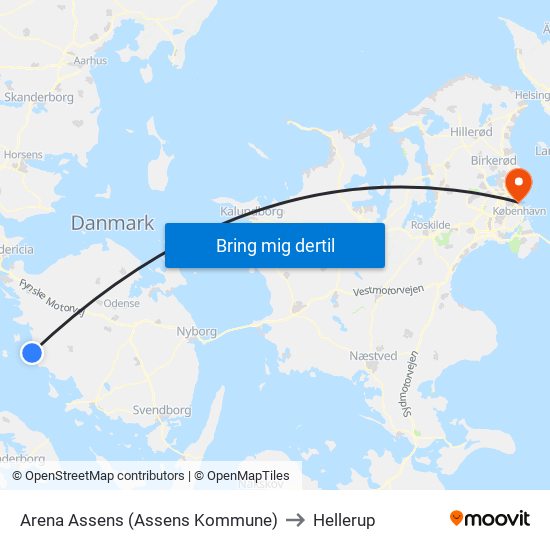 Arena Assens (Assens Kommune) to Hellerup map