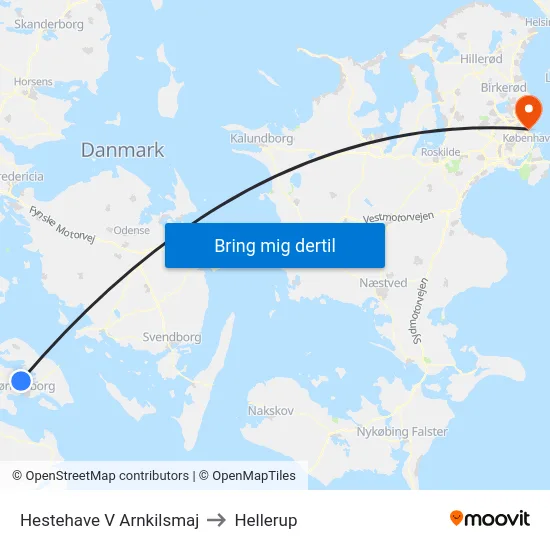 Hestehave V Arnkilsmaj to Hellerup map