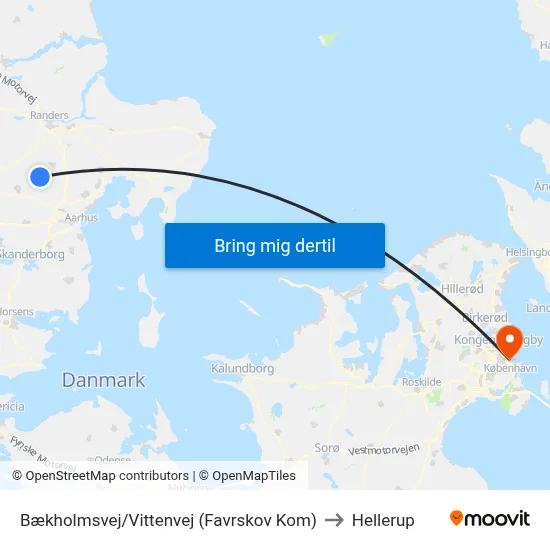 Bækholmsvej/Vittenvej (Favrskov Kom) to Hellerup map