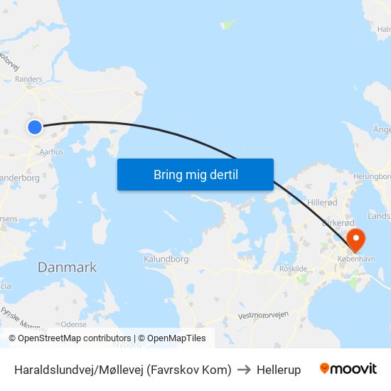 Haraldslundvej/Møllevej (Favrskov Kom) to Hellerup map