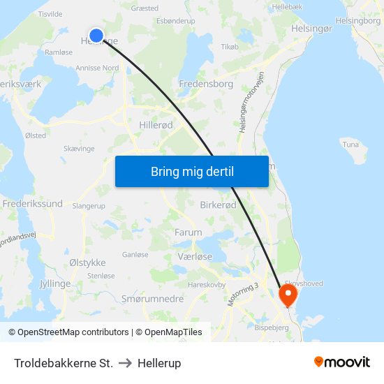 Troldebakkerne St. to Hellerup map