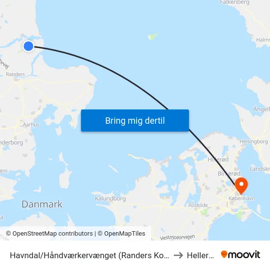 Havndal/Håndværkervænget (Randers Kom) to Hellerup map