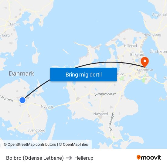 Bolbro (Odense Letbane) to Hellerup map