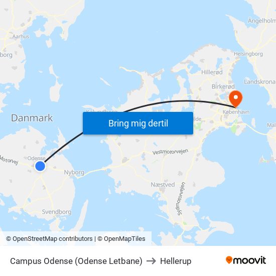 Campus Odense (Odense Letbane) to Hellerup map