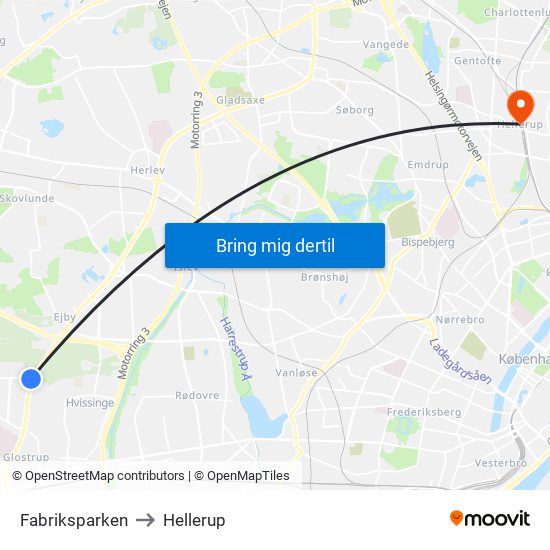 Fabriksparken to Hellerup map