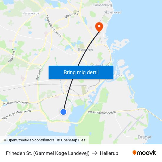 Friheden St. (Gammel Køge Landevej) to Hellerup map