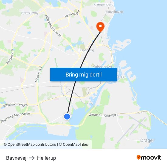 Bavnevej to Hellerup map