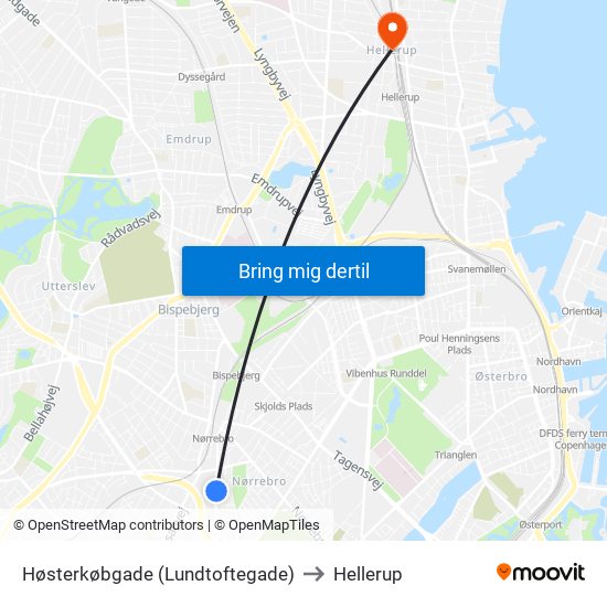 Høsterkøbgade (Lundtoftegade) to Hellerup map