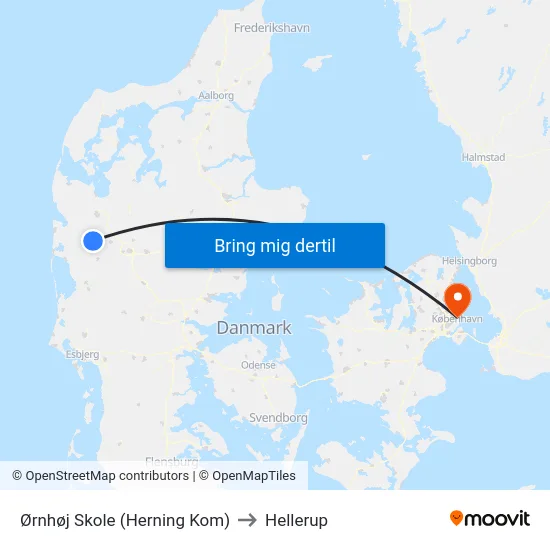 Ørnhøj Skole (Herning Kom) to Hellerup map
