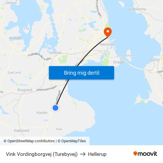 Vink Vordingborgvej (Turebyvej) to Hellerup map