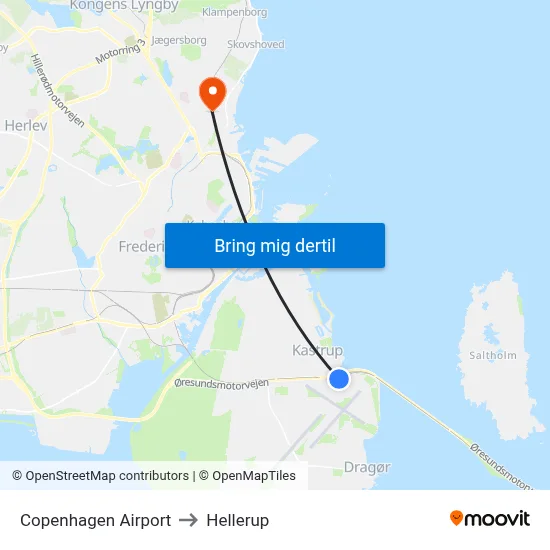 Copenhagen Airport to Hellerup map