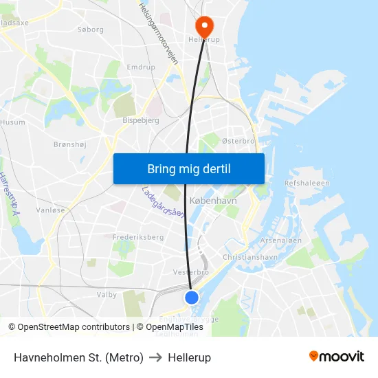 Havneholmen St. (Metro) to Hellerup map