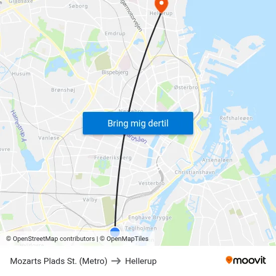Mozarts Plads St. (Metro) to Hellerup map