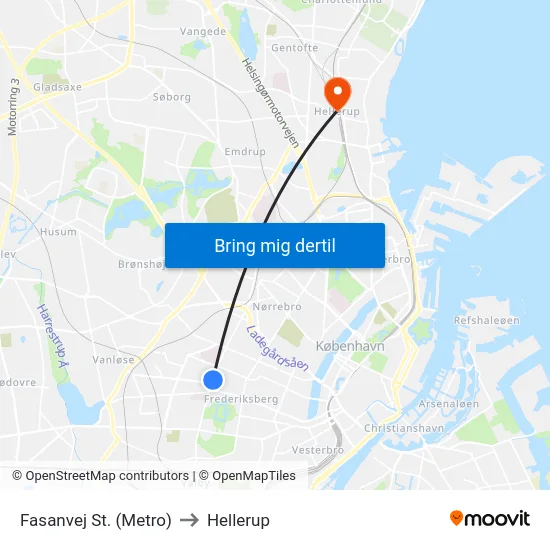 Fasanvej St. (Metro) to Hellerup map