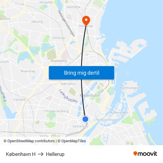 København H to Hellerup map