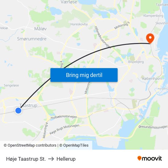 Høje Taastrup St. to Hellerup map