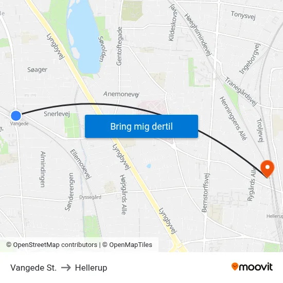 Vangede St. to Hellerup map