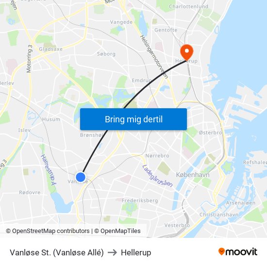 Vanløse St. (Vanløse Allé) to Hellerup map