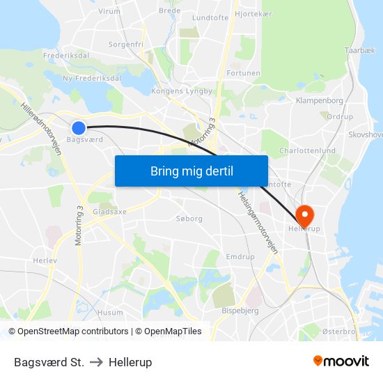Bagsværd St. to Hellerup map