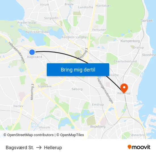 Bagsværd St. to Hellerup map