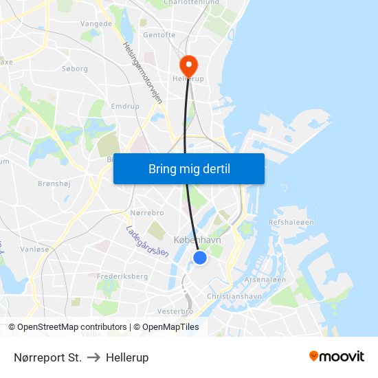 Nørreport St. to Hellerup map
