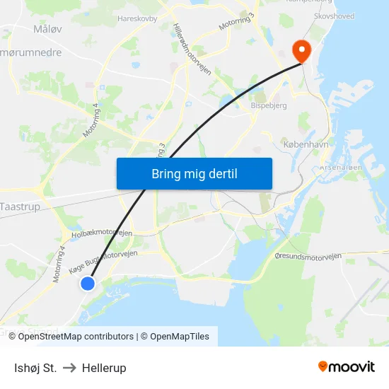 Ishøj St. to Hellerup map