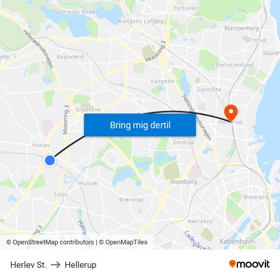 Herlev St. to Hellerup map