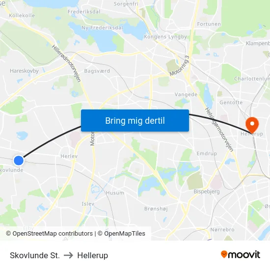 Skovlunde St. to Hellerup map