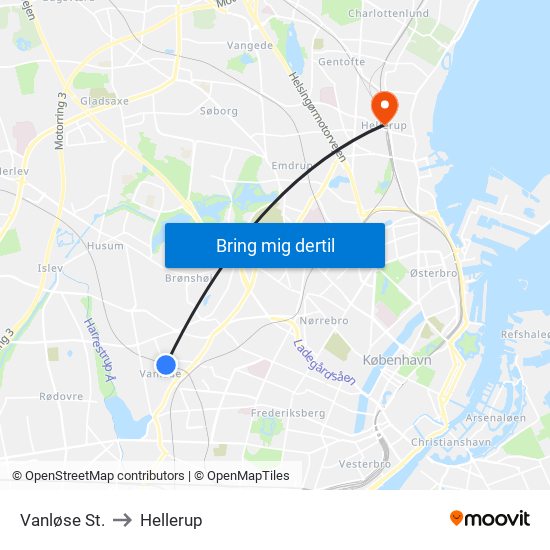 Vanløse St. to Hellerup map
