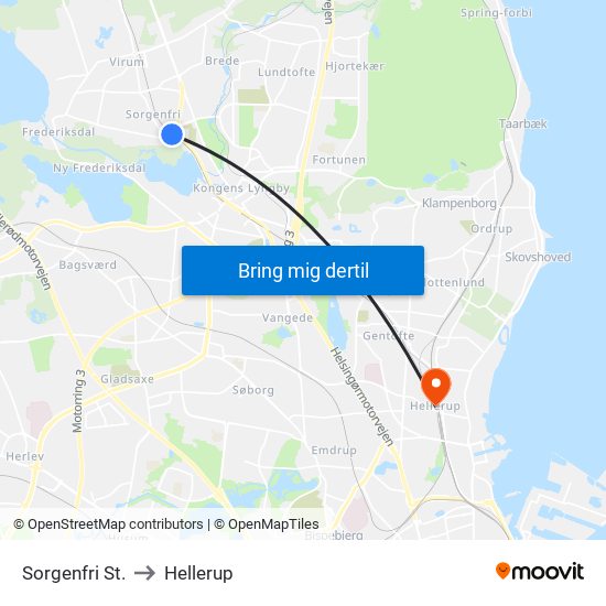 Sorgenfri St. to Hellerup map